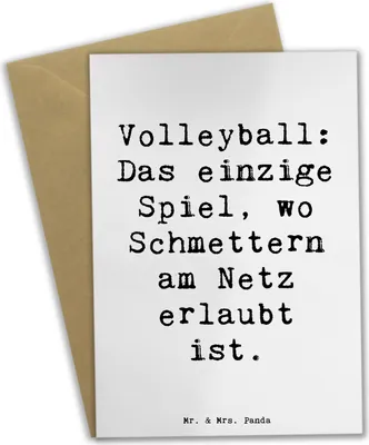 Produktbild von Mr. & Mrs. Panda Glückwunschkarte Spruch Volleyball Schmettern - Weiß - Geschenk, Sportler, hochzeitskarten, Schmetterball, einladungskarten, osterkarte, osterkarten