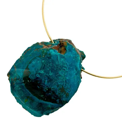 Produktbild von Opal Halsreif vergoldet Atacama Opal türkis grün braun 300ct 45
