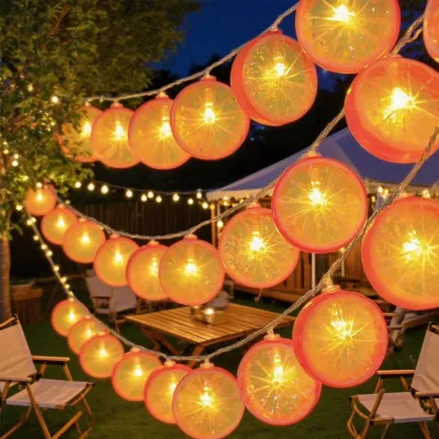 Lichtkette 3 m, 20 warmweiße LEDs, orange, Zitronendekoration