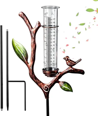 Produktbild von Garten Regenmesser mit Metallständer, Regenmesser 87cm mit Doppelskala, Niederschlagsmesser für Rasen, Pflanzen und Terrasse