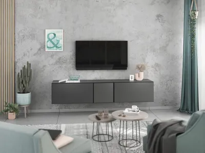Produktbild von Lowboard VARIANTO 3, Schrank Set, anthrazit matt / anthrazit matt griffloses TV-Board, 3 tlg., 190 cm hängend