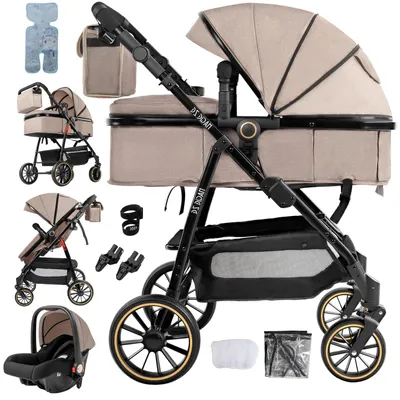 Productafbeelding van Babywagen, 3-in-1 design, compact opvouwbaar, kleur: khaki (V8)