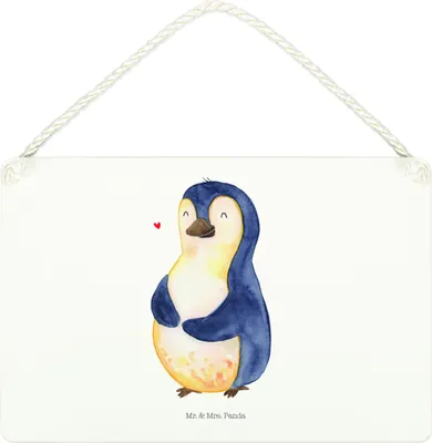 Produktbild von Mr. & Mrs. Panda Wandbild Holz Pinguin Diät DIN A4 - Weiß - Geschenk, wandtafel, hängeschild, Selbstliebe, Türschild, Bauch, Holzschild, holzbild, Abnehmen, Schild