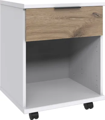Produktbild von Jugendzimmer-Rollcontainer 46 cm breit in weiß mit Eiche, 1 Fach, 1 Schublade NOLI-43