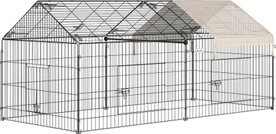 Image de PawHut Clôture pour petits animaux cage pour animaux domestiques cadre en métal galvanisé 4 piquets de sol inclus 220 x 103 x 103 cm noir et beige