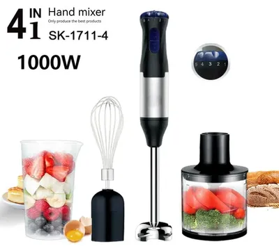 Produktbild von Stabmixer - 4-in-1 Multifunktionsgerät - 1500 W - 304-Edelstahlklinge - Küchenmaschine - Smoothies - Püree und Babynahrung