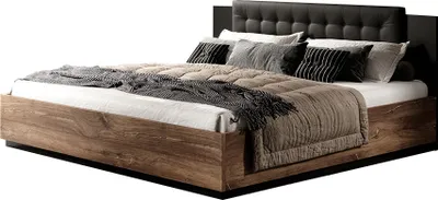 Produktbild von Schlafzimmerbett inkl. Lattenrost, Liegefläche 160 x 200 cm SOLMS-83 in Flagstaf Eiche dunkel Nb. und kupferrot, kombiniert mit schwarz, B/H/T: ca. 166/90/205 cm