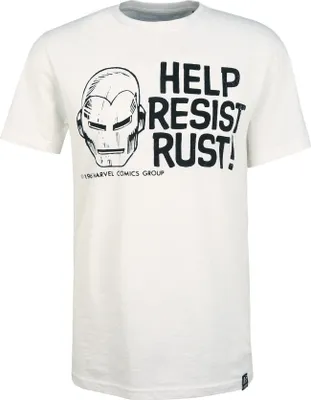 Immagine prodotto di T-shirt recuperata, Marvel, "Help Resist Rust", con stampa Iron Man di tendenza, color ecru, taglia S