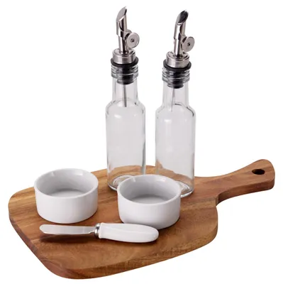 Obrázok produktu pre Servírovacia sada, 6 kusov, drevený podnos s miskami a fľaštičkami, 32,5 x 19,5 cm