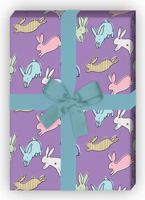 Produktbild von Fröhliches lila Geschenkpapier mit Hasen Kaninchen - G12310, 32 x 48cm