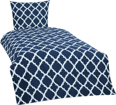 Produktbild von 4 teilige Bettwäsche 155x220 cm Ornamente blau weiß Übergröße Baumwolle Renforce