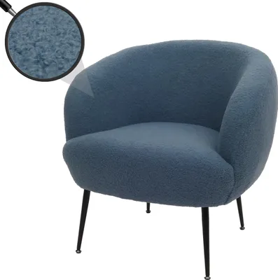Produktbild von Lounge-Sessel MCW-O37, Cocktail-/Clubsessel Polstersessel Sessel, Stoff/Textil Bouclé (330g/m²) Metall MVG blau