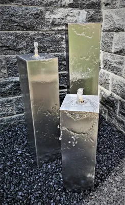 Produktbild von Säulenbrunnen Wasserspiel eckig 3er-Set Edelstahl 100/80/60 x 20 cm Komplettset