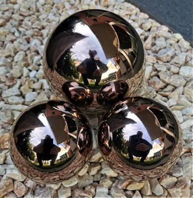 Produktbild von 3er Set Dekorationskugel 20-15-15 cm aus Edelstahl golden rose poliert Dekokugel
