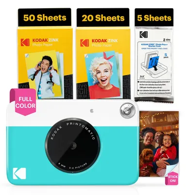 Produktbild von Kodak Printomatic Sofortbildkamera – 75 Blatt Paket – 5MP – Zink 2x3 Fotos – Tra