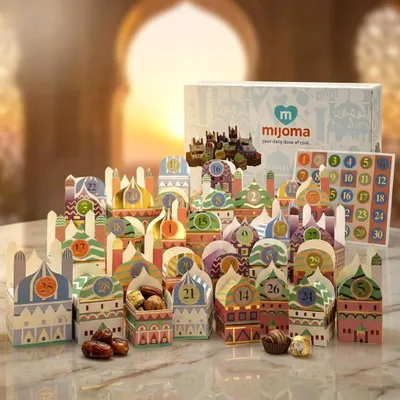Productafbeelding van Ramadankalender om te vullen - 30 kleurrijke geschenkdozen met automatische bodem - Goudfolieprint - Diverse designs