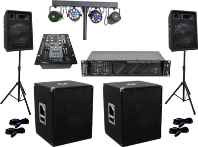 Produktbild von PA Party Disco Lautsprecher Subwoofer Verstärker BT Mixer Lichtset Stativ 3280 W