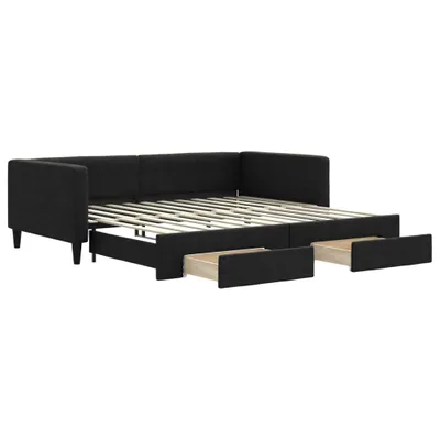 Zdjęcie produktu dla vidaXL Rozkładane łóżko dzienne z szufladami czarne 100x200 cm tkanina