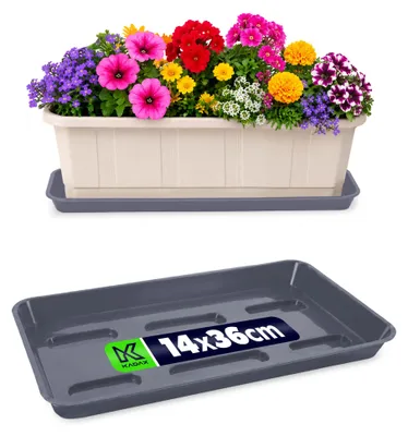 Produktbild von KADAX Untersetzer 40 cm für Blumenkasten, rechteckig Blumenuntersetzer aus Kunststoff, Blumentopfuntersetzer für Balkonkasten, Pflanzenuntersetzer für Balkon & Fensterbank (Graphit)