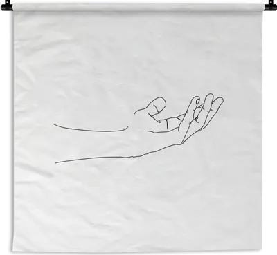 Produktbild von MuchoWow® Wandteppich Wandbehang Strichzeichnung - Schwarz - Weiß - Hand 150x150 cm Tapisserie Dekoration Wandtuch - Wohnaccessoires - Modernes