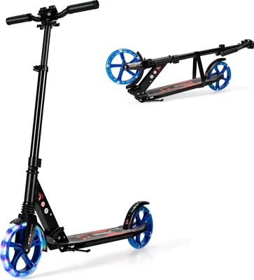 Produktbild von Kinder-Tretroller mit LED-Rädern, verstellbarem Lenker, Schwarz/Blau