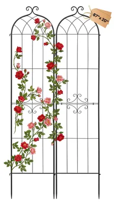 Image de Treillis VEVOR, 220 x 52,5 cm, lot de 2, support métallique pour plantes grimpantes avec finition thermolaquée et mécanisme de verrouillage, support pour plantes grimpantes, treillis de jardin, treillis pour fleurs, légumes et rosiers