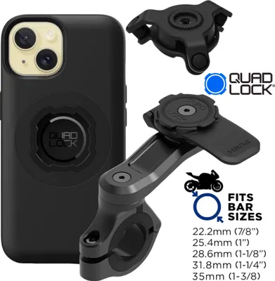 Produktbild von QUAD LOCK Motorrad Lenker Handyhalterung PRO + Vibrationsdämpfer + MAG Hülle für iPhone 15
