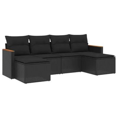 Produktbild von 6-tlg. Garten-Sofagarnitur mit Kissen Schwarz Poly Rattan