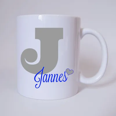Produktbild von Namenstasse Buchstabe J, individueller Name (Grau/Blau) / Tasse / Kaffeetasse / Kaffeebecher