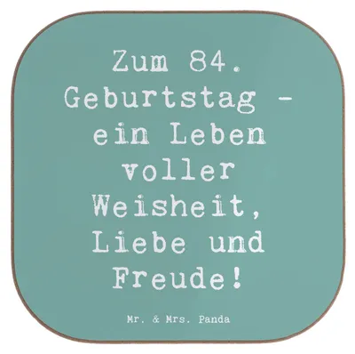 Produktbild von Mr. & Mrs. Panda Untersetzer Glas Spruch 84. Geburtstag - Meeresbrise - Geschenk, Jubiläum, Happy Birthday, Glückwunsch, Freude, gläseruntersetzer, für Gläser, 84 Jahre