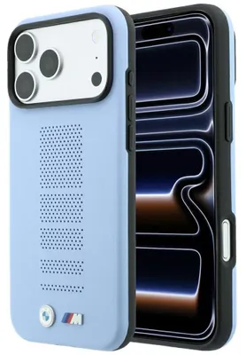 Produktbild von Hülle für iPhone 18 Pro / 17 Pro, BMW M, blau, mit Perforationsmuster, Metalllogo, MagSafe-kompatibel