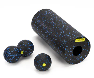 Productafbeelding van Massageset | Foamroller | Massagebal | Peanut Ball | Hoes | Triggerpoint Bal | Blauw/Zwart