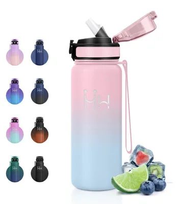 Produktbild von Thermosflasche 750ml Edelstahl mit Strohhalm BPA-Frei Einhandöffnung Kohlensäuregeeignet Rosa/Himmelblau