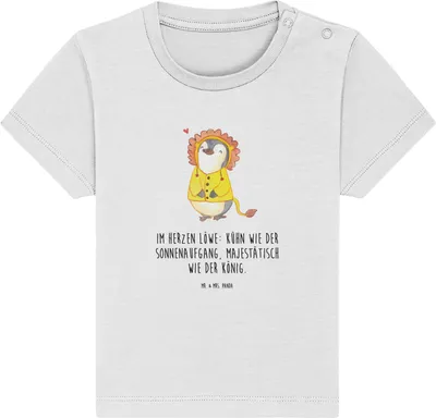 Produktbild von Mr. & Mrs. Panda Babyshirt Löwe Astrologie 0. - 6. Monat - Weiß - Geschenk, Baby Jerseyshirt,  T-Shirt, Geburtstagsgeschenk, Tierkreiszeichen, Sternzeichen, Shirt