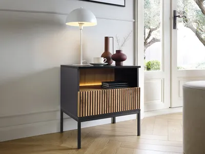 Obrázek produktu pro Stolek k posteli RHOME - dub wotan / černý grafit + LED osvětlení