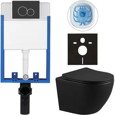 Imagen del producto de CERANO - Juego completo de inodoro empotrado Lite/Verde - mate - Botón de descarga doble, mate - Para empotrar - 49x36 cm