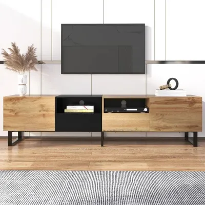Image de meuble TV - meuble de télévision - meuble TV bas - meubles TV - meuble TV naturel noir - grand espace de rangement