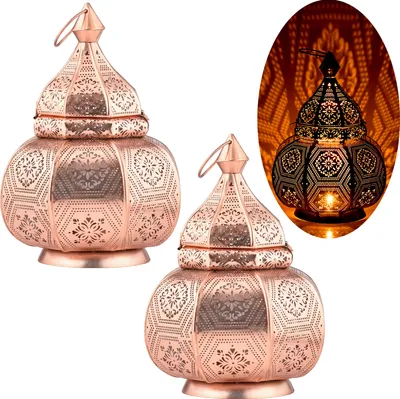 Image de lot de 2 lanternes orientales Lampe de chevet Mahana Cuivre