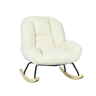 Image de Meubles Cosy Fauteuil à bascule scandinave en tissu chenille avec accoudoirs pour salon ou chambre à coucher, beige - LITHOPS