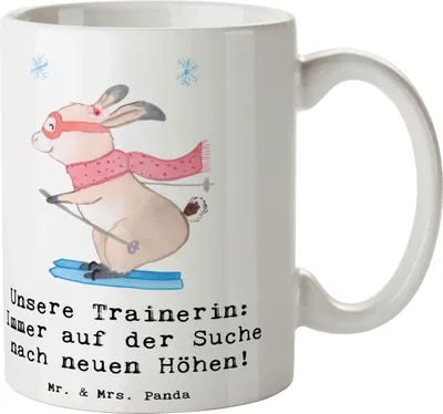 Produktbild von Mr. & Mrs. Panda Tasse Skispringen Trainerin - Weiß - Geschenk, Motivation, Pott, Kaffeetasse, Leidenschaft, Danksagung, Kaffeepott, Kaffeebecher, Sportart, Bedruckte