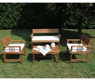 Immagine prodotto di Set Salotto da Giardino Divano 2 Poltrone e Tavolino con Cuscini in Legno Marrone