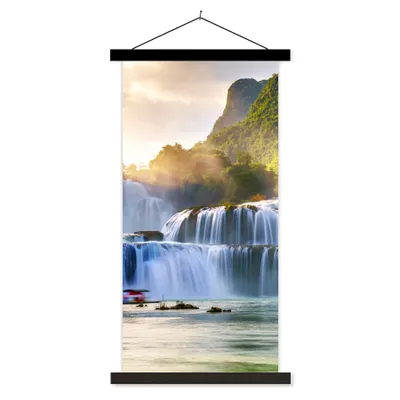 Produktbild von MuchoWow® Textilposter Wasserfall - Pflanzen - Sonne - Wasser - Natur 60x120 cm mit schwarzem Rahmen - Magnete