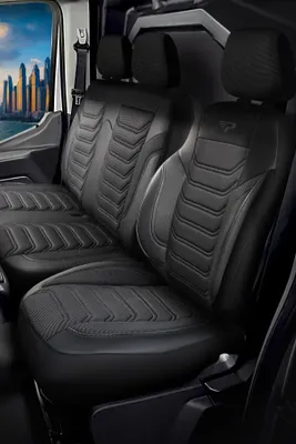 Produktbild von **Sitzbezüge Volkswagen Transporter 2024 – heute – Florida schwarz/grau – perfekte Passform (Sitz/Bank)
