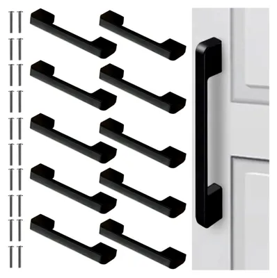 Produktbild von Schwarze Möbelgriffe mit Schrauben, 10 Stück, Lochabstand 96 mm, mattschwarz