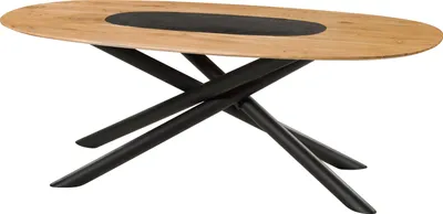 Image de MASSIVMOEBEL24 | Table à Mangerovale  en bois d'Acacia 240x100x76 naturel laqué / pieds Mikado ronds noirs