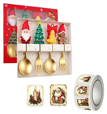 4-tlg. Weihnachtsbesteck-Set, Edelstahl, Löffel & Gabel, Motiv