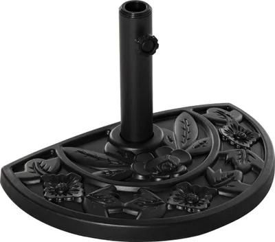 Image de Outsunny Pied de demi-parasol demi-pied socle de parasol base de lestage ciment HDPE motif fleurs cannulation pour parasols ? 35, 38 et 48 mm noir