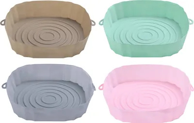 4-teiliges Set Silikon-Einsätze für Heißluftfritteusen, runde, lebensmittelechte Antihaft-Körbe für Heißluftfritteusen