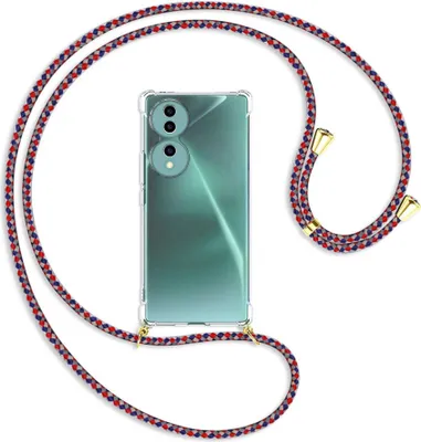 Produktbild von Handykette Backcover-Schutzhülle mit Band (Metall goldfarben) für Honor 70 5G (FNE-AN00, 6.67'') - silber/blau/rot