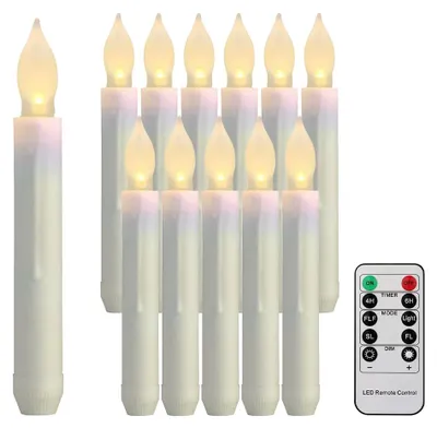 Produktbild von Aoreun LED Stabkerzen, led kerzen outdoor, led wachskerzen,12 Stück led kerzen mit Fernbedienung Timer, Flackernde Flammenlose Kerzen mit Batterie für Halloween Weihnachten Geburtstags, Warmweiß